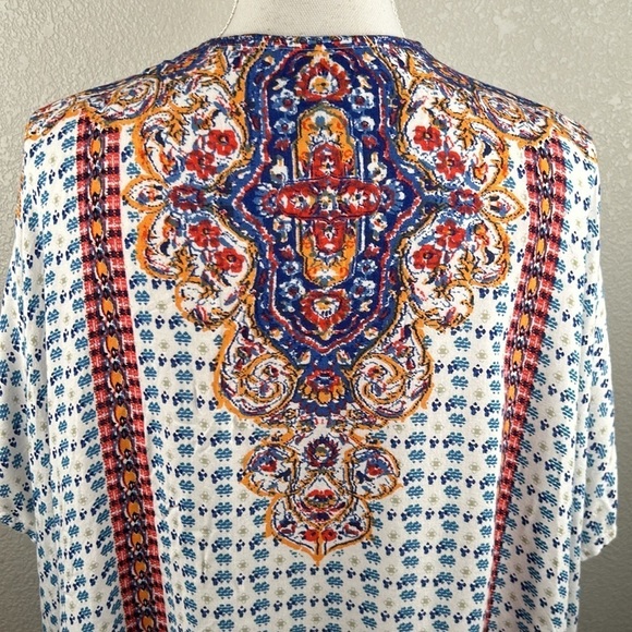 Angie Boho Floral Rayon Open Kimono Cardigan Short Sleeve Top Size Small - Picture 6 of 7